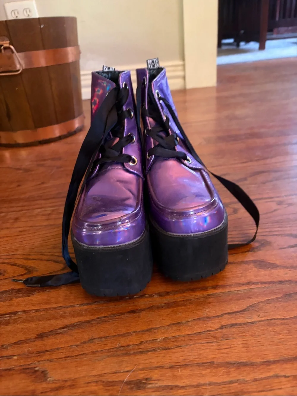 tuk Iridescent Purple Platform Lace-Up Boots